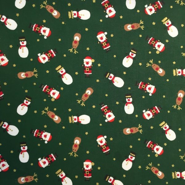 Snowmen on green 100% cotton 1 metre Christmas Fabric